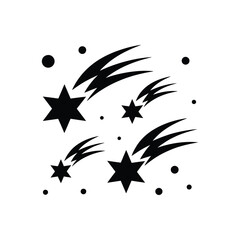 Stylized black shooting stars and dots on white background