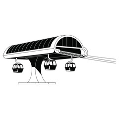 Modern gondola station with suspended cabins and cableway