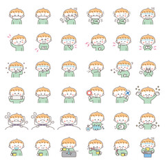 男の子の衛生･体調･予防イラストセット