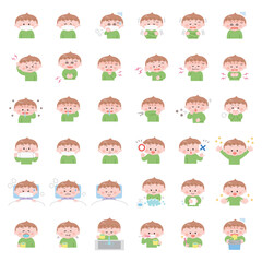 男の子の衛生･体調･予防イラストセット