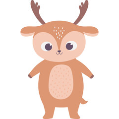 Cute Fawn Cartoon Character With Antlers Standing With White Background