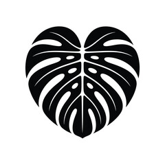 Stylized black and white monstera leaf heart shape
