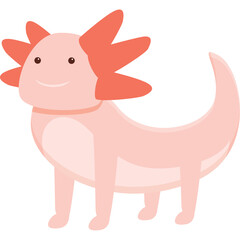 Cute Pink Axolotl Cartoon Character With Coral Red Gills And Tail Standing On Transparent Background Full Body Shot