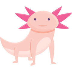 Cute Pink Axolotl With Bright Pink Gills And Purple Eyes Standing On A Transparent Background Full Body Studio Shot