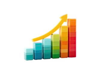 3D rendered graph showing increasing bars with an upward arrow against a black background