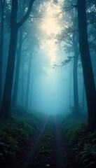 Ethereal Misty Landscape Soft Light Bathes Dreamlike Hills, Perfect for Fantasy & Fairytale Backgrounds, Websites, Book Covers, and Digital Art