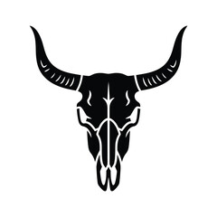 Black silhouette of a bull skull with long curved horns