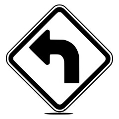 Left turn road signs to Drive safe black vector icon with transparent background 