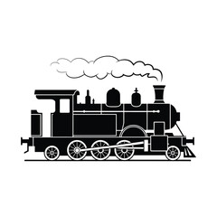 Classic steam locomotive emitting smoke against white background