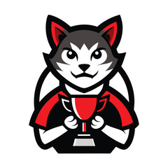 Ragdoll cat mascot logo holding trophy champion cartoon vector illustration