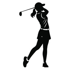 Silhouette of a woman golfing in full swing