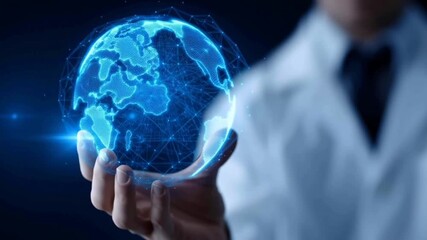 Digital representation of Earth displayed with human interaction - Powered by Adobe