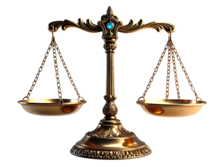 Golden scales of justice isolated on transparent background representing fairness