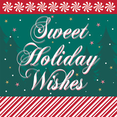 Christmas card with lettering, tree and lollipop