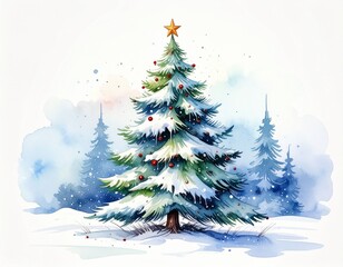 Obraz premium blue christmas tree aquarelle illustration 