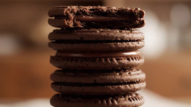Stack of Delicious Chocolate Cookies with Creamy Filling.