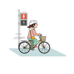 信号無視をして自転車を運転する女性 イラスト