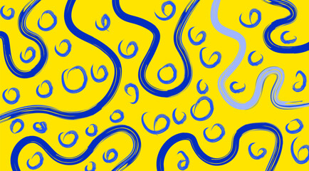 Artistic background with expressive brush texture, blue and yellow colors.