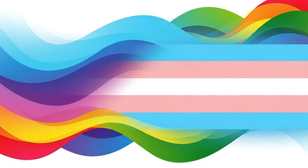 Abstract rainbow waves flowing into transgender pride flag colors representing inclusivity