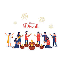 Happy Diwali Festival Celebration with People Lighting Diyas.