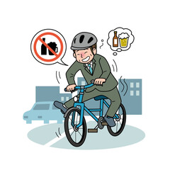 飲酒しながら自転車を運転する男性 イラスト（昼）