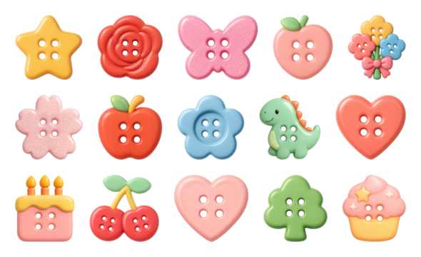 PNG Colorful whimsical button designs, element set on transparent background