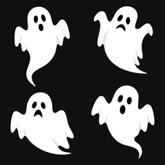 Halloween Character Cute Ghost Cartoon Mascot Flat Collection.Vector Illustration