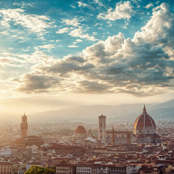 Florence skyline at sunset with dramatic clouds