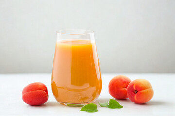 Refreshing apricot juice in a tall glass with fresh apricots © dumiceava