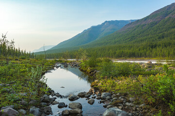 Khikhikal River. Polar day on Putorana Plateau, Taimyr