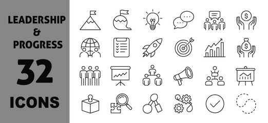 Vector art of leadership and progress icons set