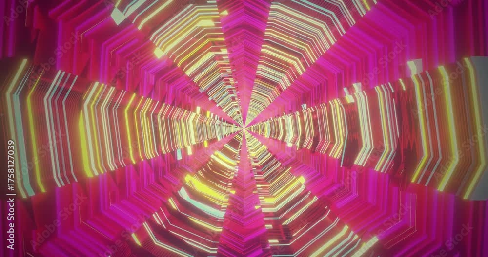 Wall mural a vibrant tunnel of colorful lights and shapes creates a seamless looping visual effect. this dynami