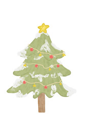 Cute watercolor pink green pastel colors christmas tree kids hand drawn illustration greeting holiday card sticker clipart