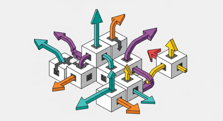 Abstract 3D arrows branching out in multiple directions, representing decision-making, growth, and strategy.