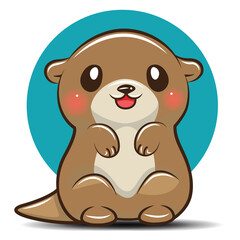 Cute Cartoon Otter with Teal Circle Background animal