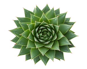 A vibrant green succulent plant forms a perfect geometric rosette pattern, isolated on a transparent background, available as a clean png file.