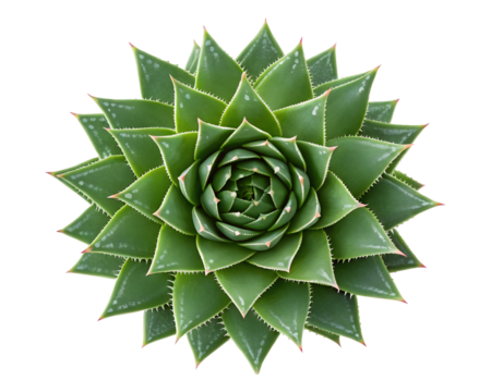 A vibrant green succulent plant forms a perfect geometric rosette pattern, isolated on a transparent background, available as a clean png file. - Powered by Adobe