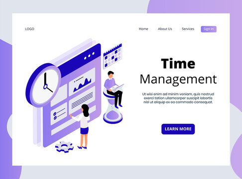 Isometric Time Management Concept Landing Page illustration