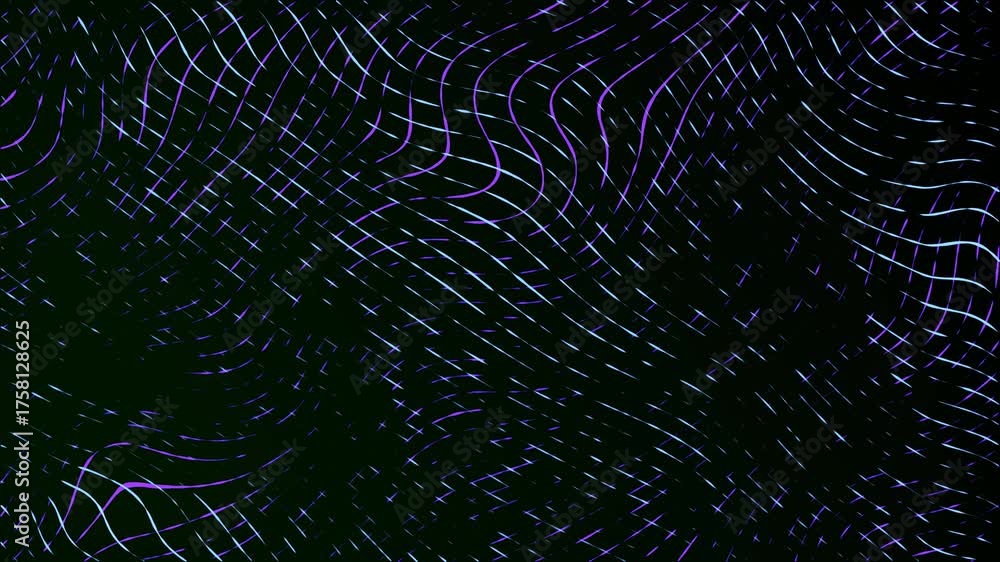Wall mural moving neon swirling lines with wave warp effects patchwork glowing pattern design on a dark gradien