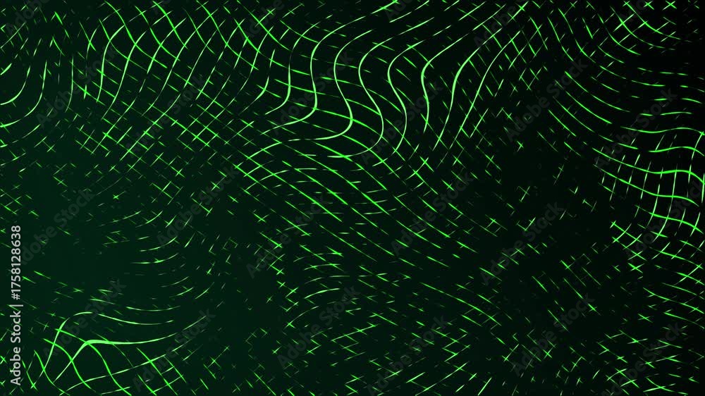 Wall mural moving neon swirling lines with wave warp effects patchwork glowing pattern design on a dark gradien