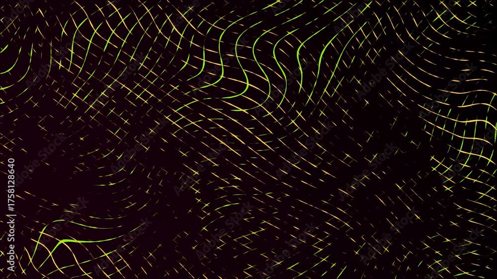 Wall mural moving neon swirling lines with wave warp effects patchwork glowing pattern design on a dark gradien