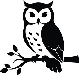 Vector owl perched on branch isolated wildlife bird silhouette Illustrator