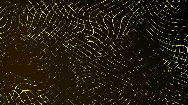 Moving neon swirling lines with wave warp effects patchwork glowing pattern design on a dark gradient background dynamic abstract motion graphics textured overlay colour way orange golden