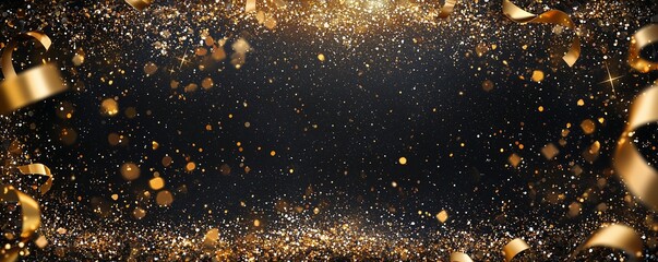 Glitter and Sparkle Graduation Banner. golden glitter, confetti, and celebratory ribbons.