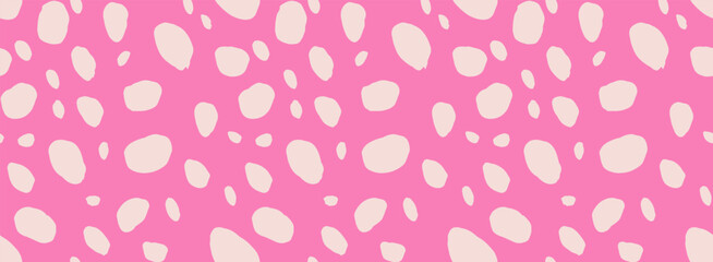 Playful seamless vector pattern with irregular beige spots on a vibrant pink background. Template  for kids designs, wrapping paper, textiles, wallpapers and trendy prints
