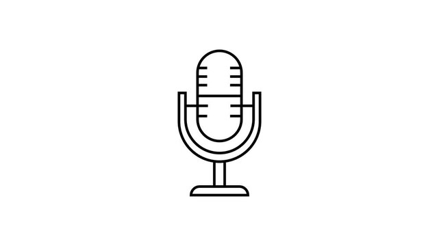 Vector microphone icon animation on white background. 4k stock liner video.