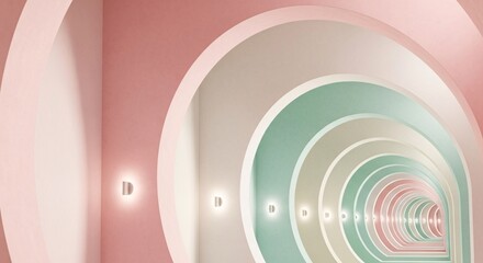 Obraz premium Infinite Archway Pastel-Colored Tunnels Creating Illusion of Depth, Modern Interior Design, Architectural Series
