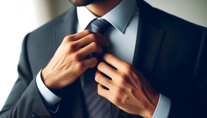 넥타이를 고쳐매는 남자