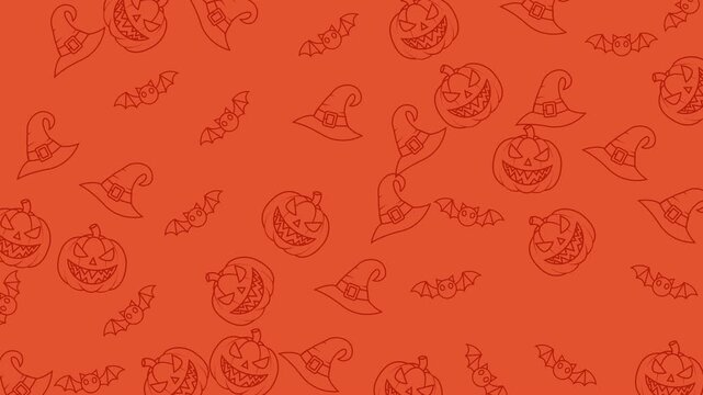 Halloween Pattern Background with Pumpkins and Witch Hats for Spooky Season.