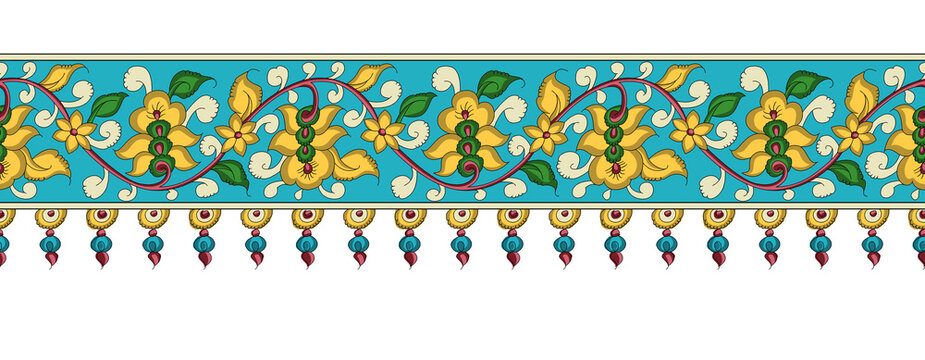 Colorful Kalamkari Fabric Border with Ornamental Design Elements......